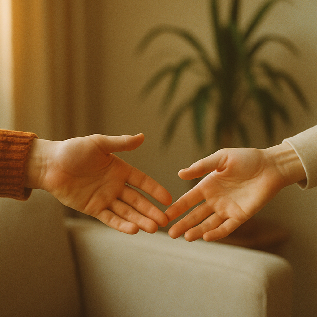 Two hands reaching out to each other, symbolizing support